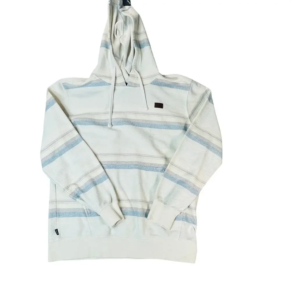 O’Neill Men’s Medium Cream Blue Striped Full Zip Hoodie Surf Skate Standard Fit